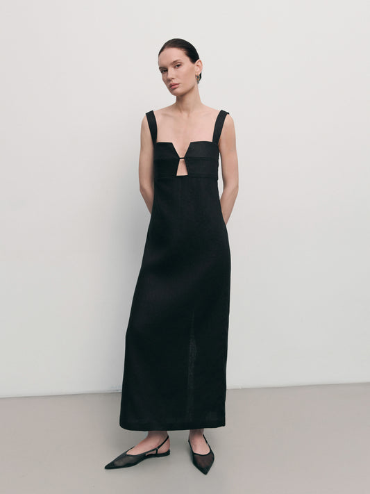 Black linen dress