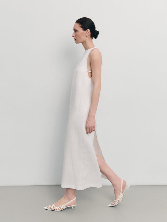 Elegant white linen dress